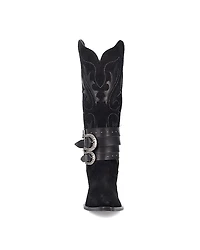 Dingo Womens Buck Wild Suede Leather Boot Block Heel Cowboy Boots