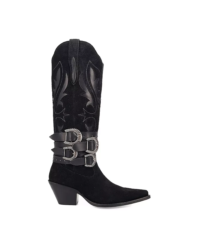 Dingo Womens Buck Wild Suede Leather Boot Block Heel Cowboy Boots