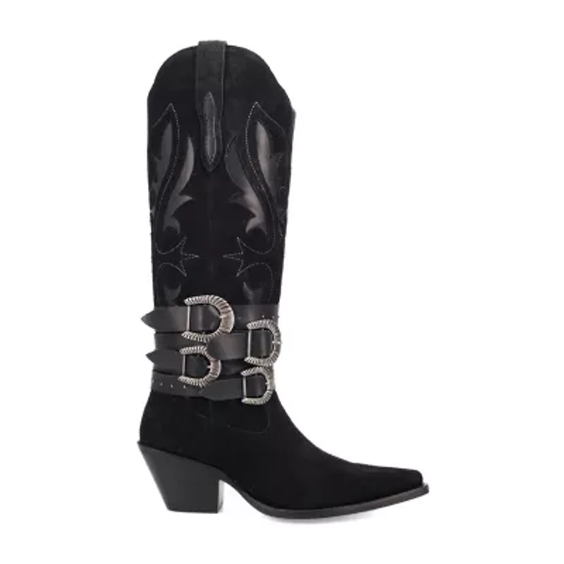 Dingo Womens Buck Wild Suede Leather Boot Block Heel Cowboy Boots