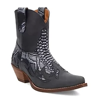 Dingo Womens Cobra Kiss Leather Bootie Block Heel Cowboy Boots
