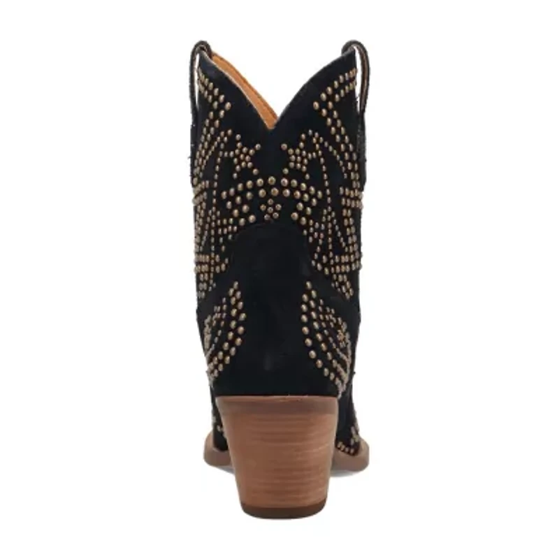 Dingo Womens Seein' Stars Suede Leather Bootie Stacked Heel Cowboy Boots