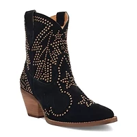 Dingo Womens Seein' Stars Suede Leather Bootie Stacked Heel Cowboy Boots