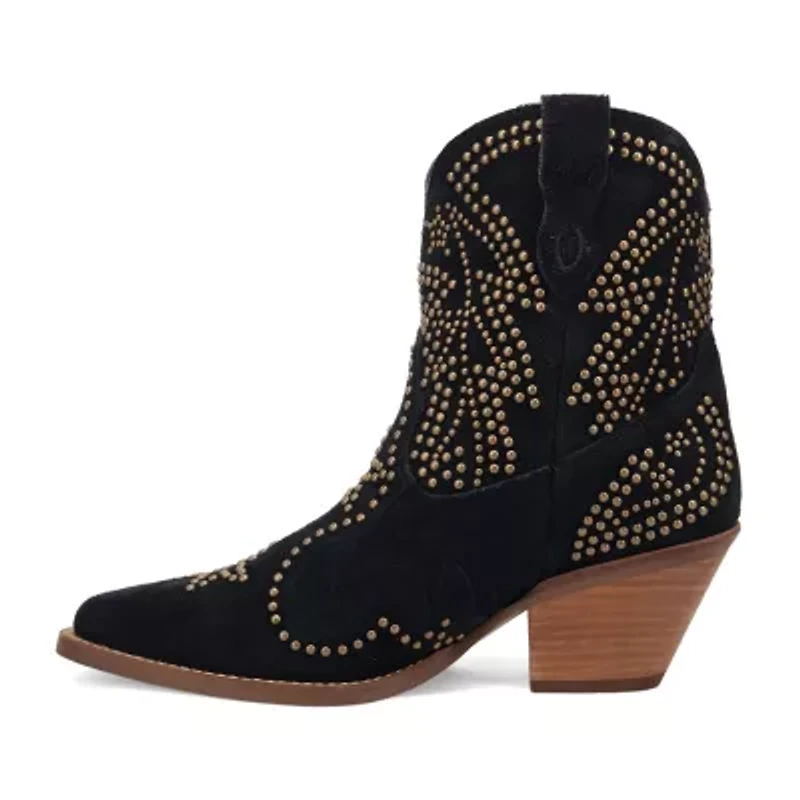 Dingo Womens Seein' Stars Suede Leather Bootie Stacked Heel Cowboy Boots