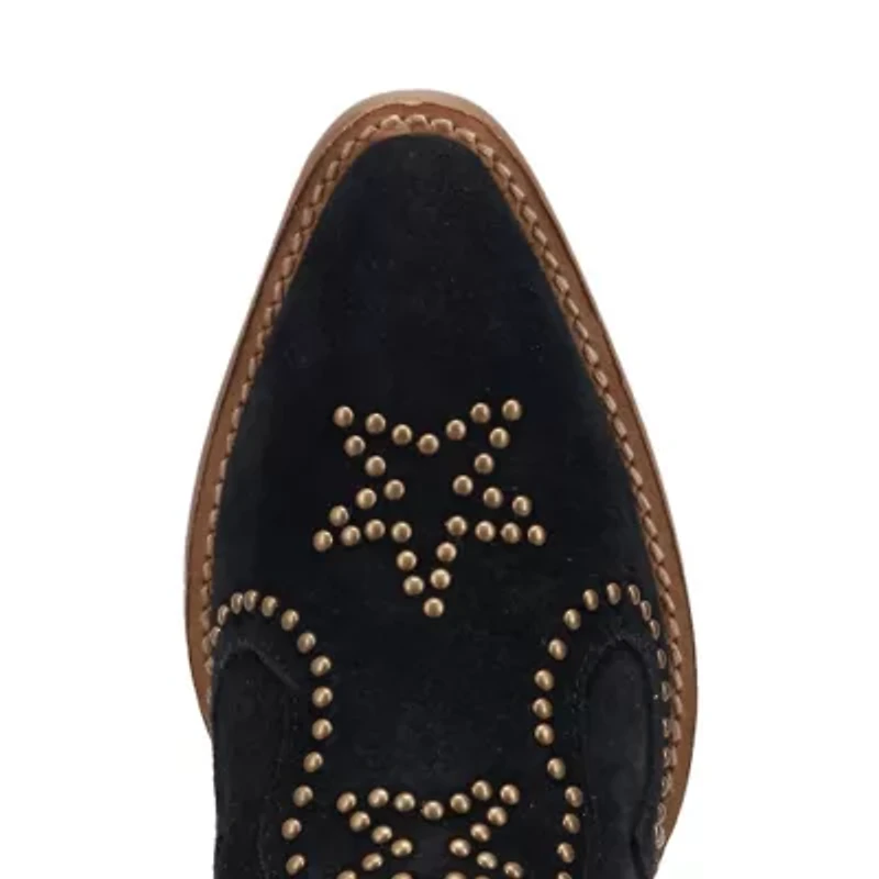 Dingo Womens Seein' Stars Suede Leather Bootie Stacked Heel Cowboy Boots
