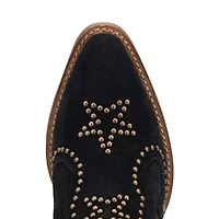 Dingo Womens Seein' Stars Suede Leather Bootie Stacked Heel Cowboy Boots
