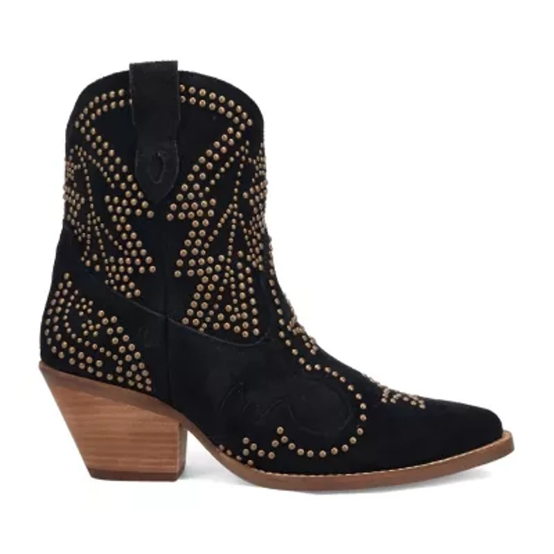 Dingo Womens Seein' Stars Suede Leather Bootie Stacked Heel Cowboy Boots