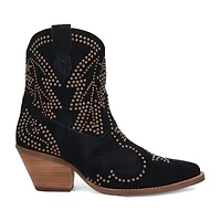 Dingo Womens Seein' Stars Suede Leather Bootie Stacked Heel Cowboy Boots