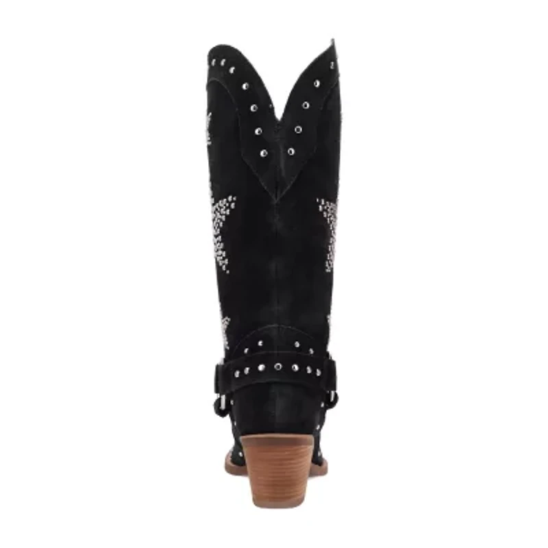 Dingo Womens Lucky Stars Suede Leather Boot Block Heel Cowboy Boots
