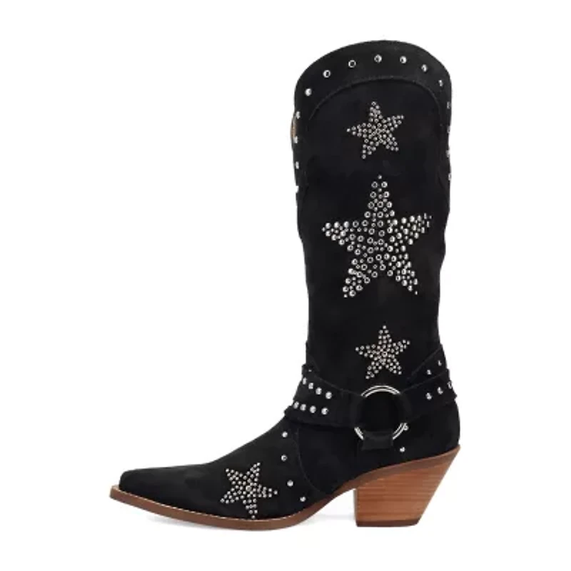 Dingo Womens Lucky Stars Suede Leather Boot Block Heel Cowboy Boots