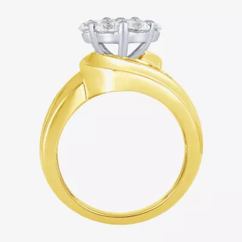 Diamond Blossom (F / Vs2) Womens 4 CT. T.W. Lab Grown White 10K Gold Cluster Cocktail Ring