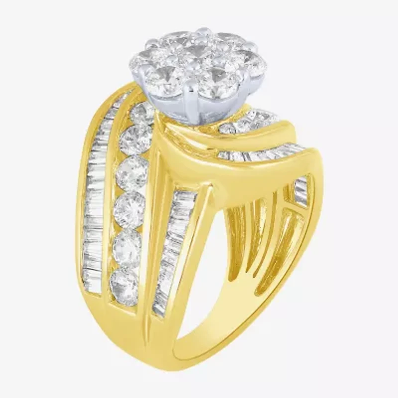 Diamond Blossom (F / Vs2) Womens 4 CT. T.W. Lab Grown White 10K Gold Cluster Cocktail Ring