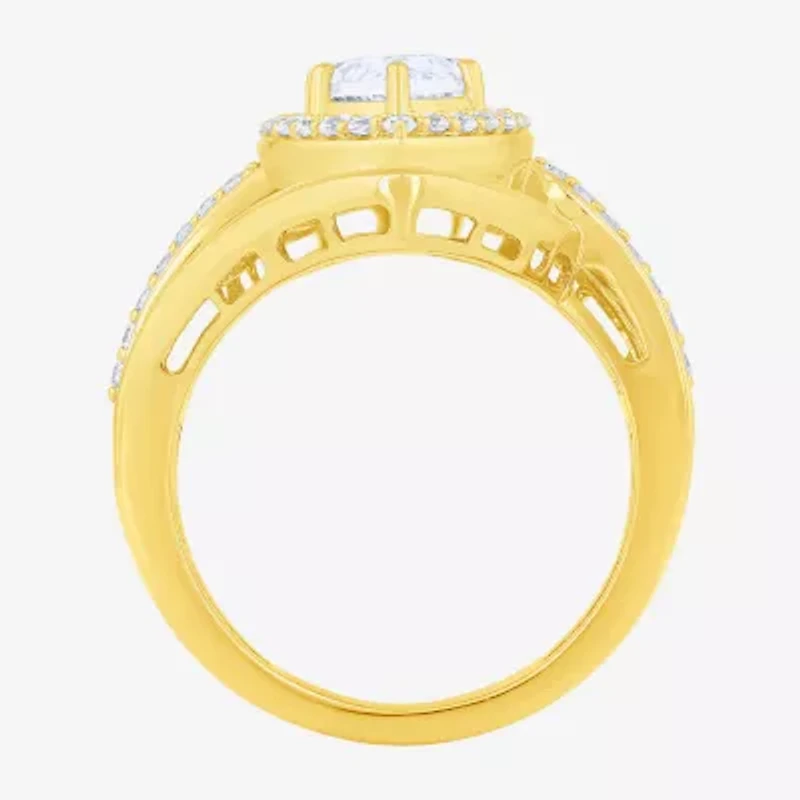 (F / Vs2) Womens 3 CT. T.W. Lab Grown White Diamond 10K Gold Marquise Halo Side Stone Cocktail Ring