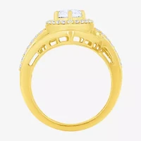 (F / Vs2) Womens 3 CT. T.W. Lab Grown White Diamond 10K Gold Marquise Halo Side Stone Cocktail Ring