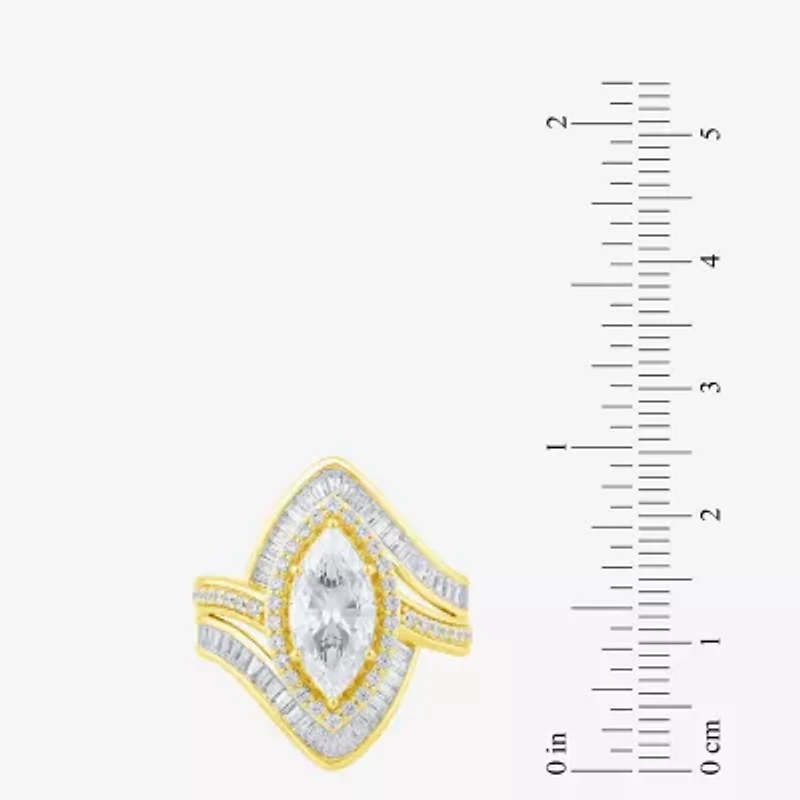 (F / Vs2) Womens 3 CT. T.W. Lab Grown White Diamond 10K Gold Marquise Halo Side Stone Cocktail Ring