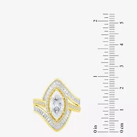 (F / Vs2) Womens 3 CT. T.W. Lab Grown White Diamond 10K Gold Marquise Halo Side Stone Cocktail Ring