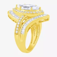 (F / Vs2) Womens 3 CT. T.W. Lab Grown White Diamond 10K Gold Marquise Halo Side Stone Cocktail Ring