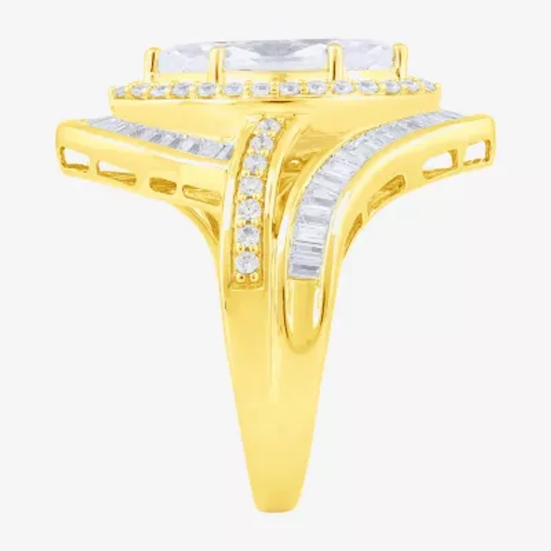 (F / Vs2) Womens 3 CT. T.W. Lab Grown White Diamond 10K Gold Marquise Halo Side Stone Cocktail Ring