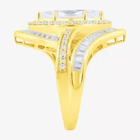 (F / Vs2) Womens 3 CT. T.W. Lab Grown White Diamond 10K Gold Marquise Halo Side Stone Cocktail Ring