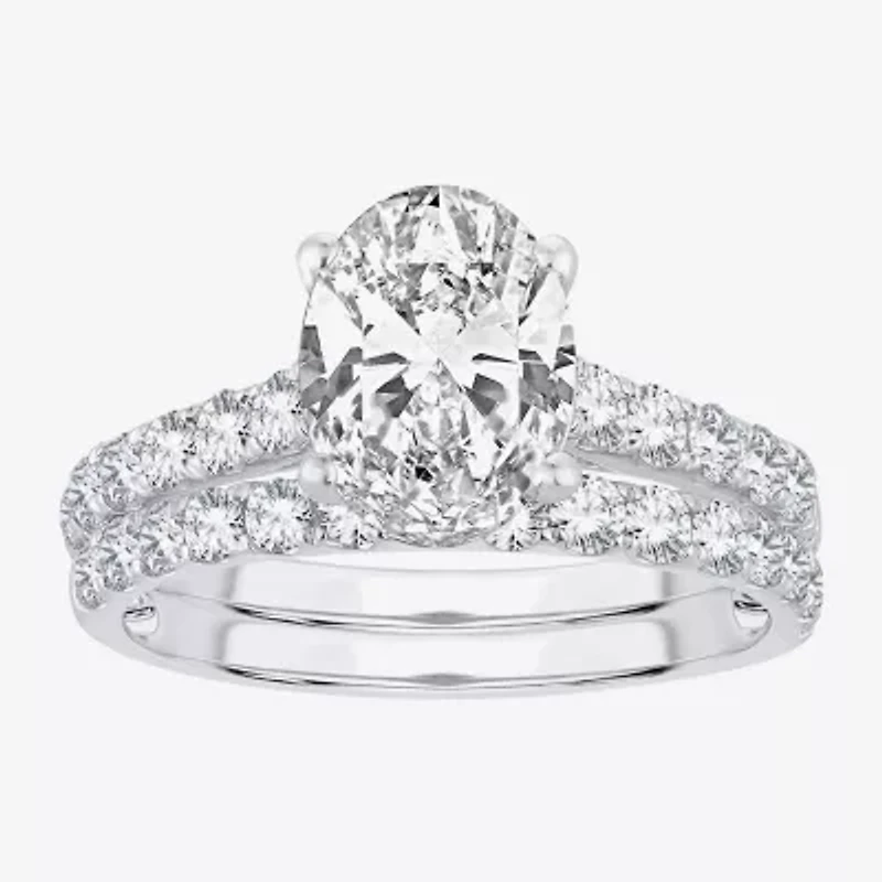 (H-I / SI1-SI2) Signature By Modern Bride Womens 2 1/2 CT. TW. Lab Grown White Diamond 14K Gold Oval Bridal Set