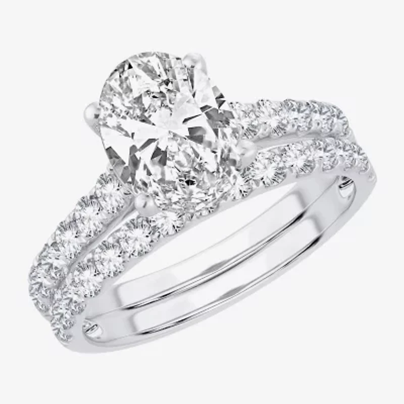 (H-I / SI1-SI2) Signature By Modern Bride Womens 2 1/2 CT. TW. Lab Grown White Diamond 14K Gold Oval Bridal Set