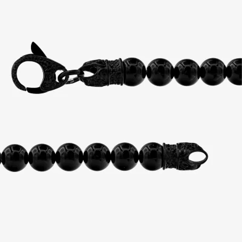 Mens Cubic Zirconia Stainless Steel Beaded Bracelet