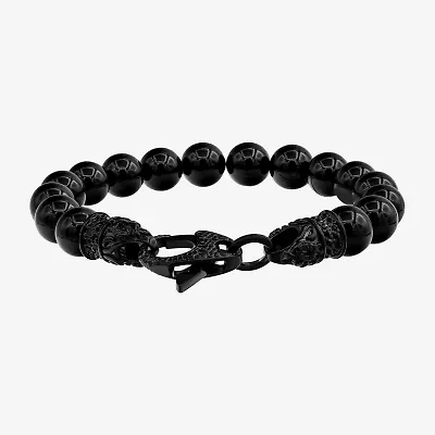 Mens Cubic Zirconia Stainless Steel Beaded Bracelet