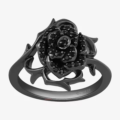 Enchanted Disney Fine Jewelry Womens 1/4 CT. T.W. Natural Black Diamond Sterling Silver Flower Maleficent Cocktail Ring
