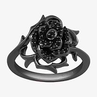 Enchanted Disney Fine Jewelry Womens 1/4 CT. T.W. Natural Black Diamond Sterling Silver Flower Maleficent Cocktail Ring