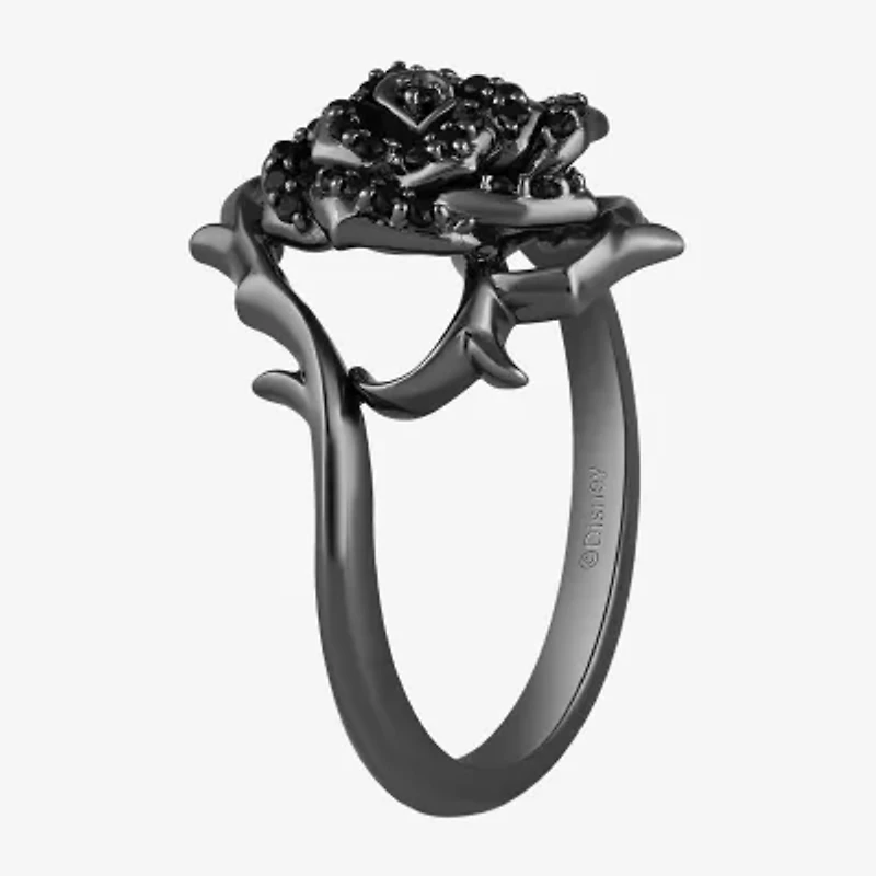 Enchanted Disney Fine Jewelry Womens 1/4 CT. T.W. Natural Black Diamond Sterling Silver Flower Maleficent Cocktail Ring