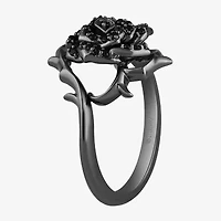 Enchanted Disney Fine Jewelry Womens 1/4 CT. T.W. Natural Black Diamond Sterling Silver Flower Maleficent Cocktail Ring
