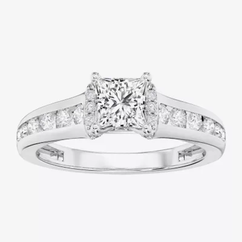 (F / Vs2) Womens 2 1/2 CT. T.W. Lab Grown White Diamond 10K Gold Side Stone Engagement Ring