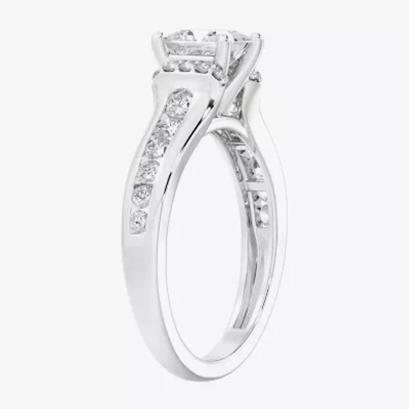 (F / Vs2) Womens 2 1/2 CT. T.W. Lab Grown White Diamond 10K Gold Side Stone Engagement Ring