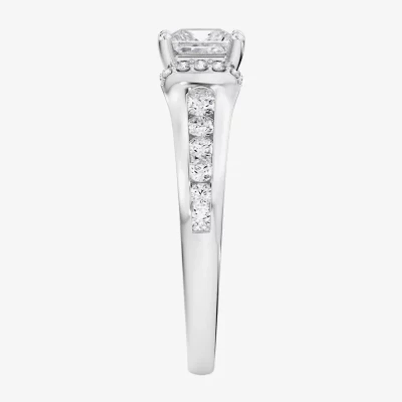 (F / Vs2) Womens 2 1/2 CT. T.W. Lab Grown White Diamond 10K Gold Side Stone Engagement Ring