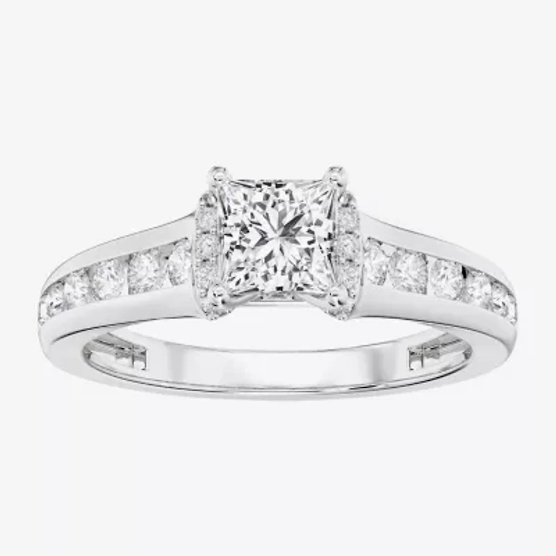 F / Vs2) Womens / CT. T.W. Lab Grown White Diamond 10K Gold Side Stone Engagement Ring