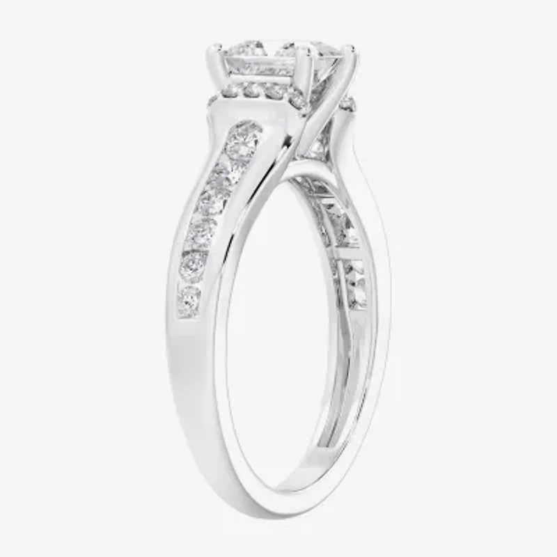F / Vs2) Womens / CT. T.W. Lab Grown White Diamond 10K Gold Side Stone Engagement Ring