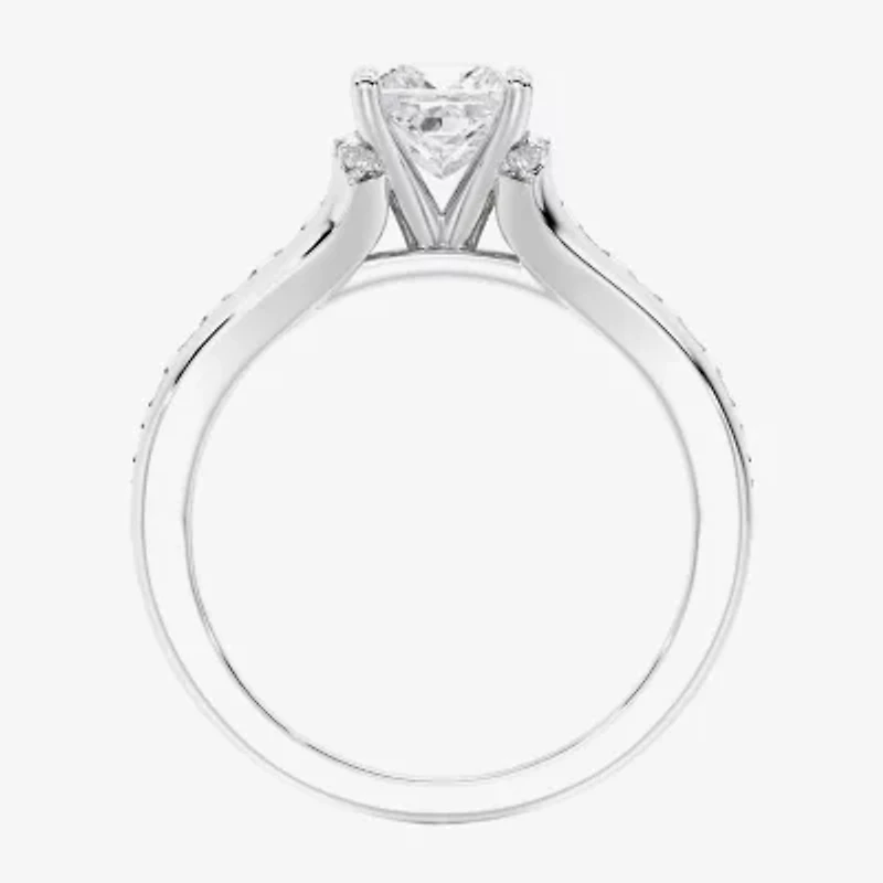 (F / Vs2) Womens 1 1/2 CT. T.W. Lab Grown White Diamond 10K Gold Side Stone Engagement Ring