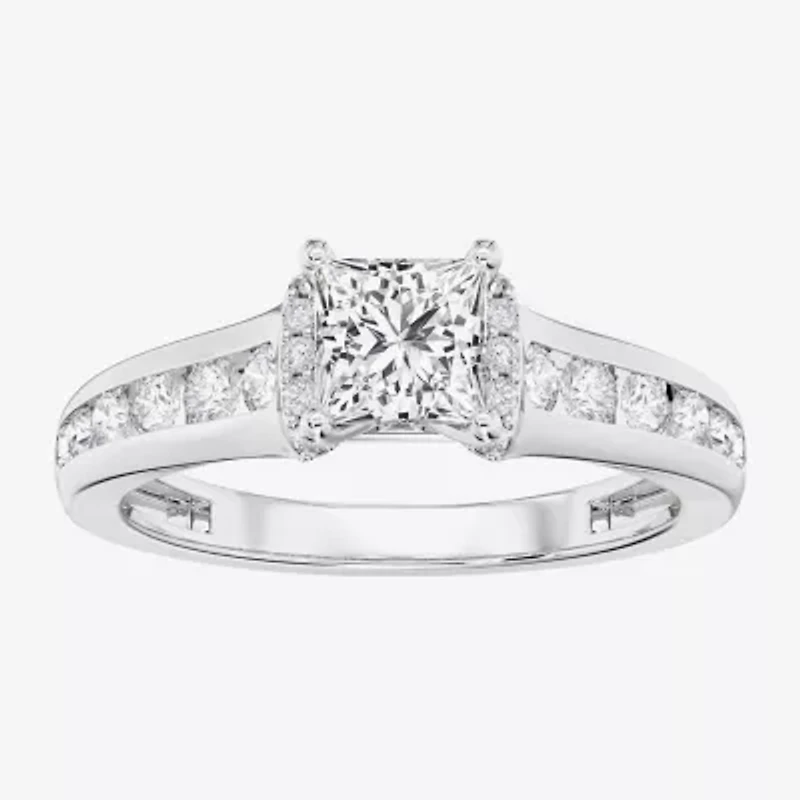 (F / Vs2) Womens 1 1/2 CT. T.W. Lab Grown White Diamond 10K Gold Side Stone Engagement Ring