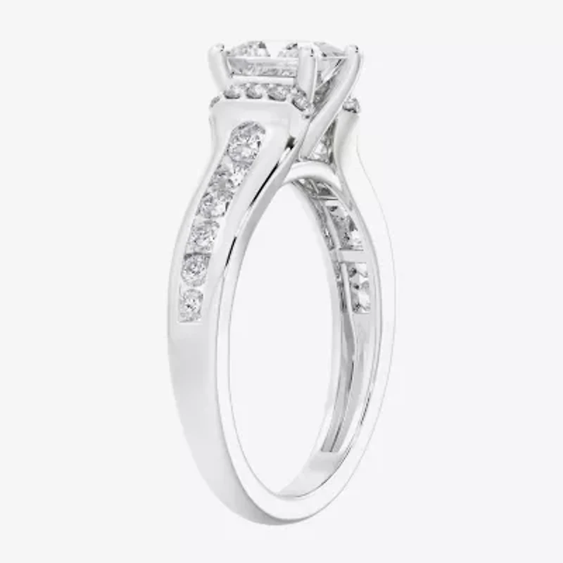 (F / Vs2) Womens 1 1/2 CT. T.W. Lab Grown White Diamond 10K Gold Side Stone Engagement Ring