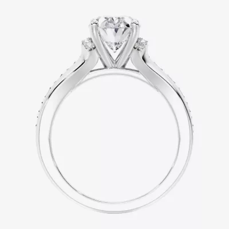 F / Vs2) Womens / CT. T.W. Lab Grown White Diamond 10K Gold Oval Side Stone Engagement Ring