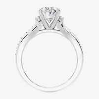 F / Vs2) Womens / CT. T.W. Lab Grown White Diamond 10K Gold Oval Side Stone Engagement Ring