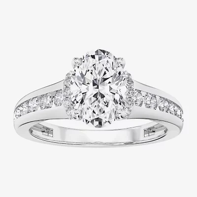 F / Vs2) Womens / CT. T.W. Lab Grown White Diamond 10K Gold Oval Side Stone Engagement Ring