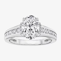 F / Vs2) Womens / CT. T.W. Lab Grown White Diamond 10K Gold Oval Side Stone Engagement Ring