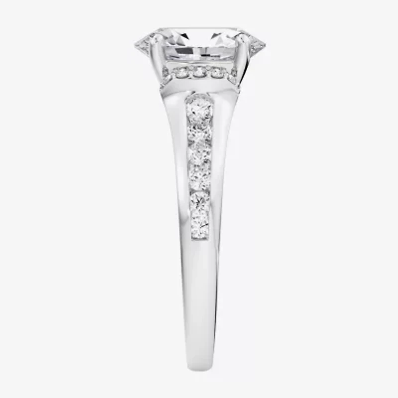 F / Vs2) Womens / CT. T.W. Lab Grown White Diamond 10K Gold Oval Side Stone Engagement Ring