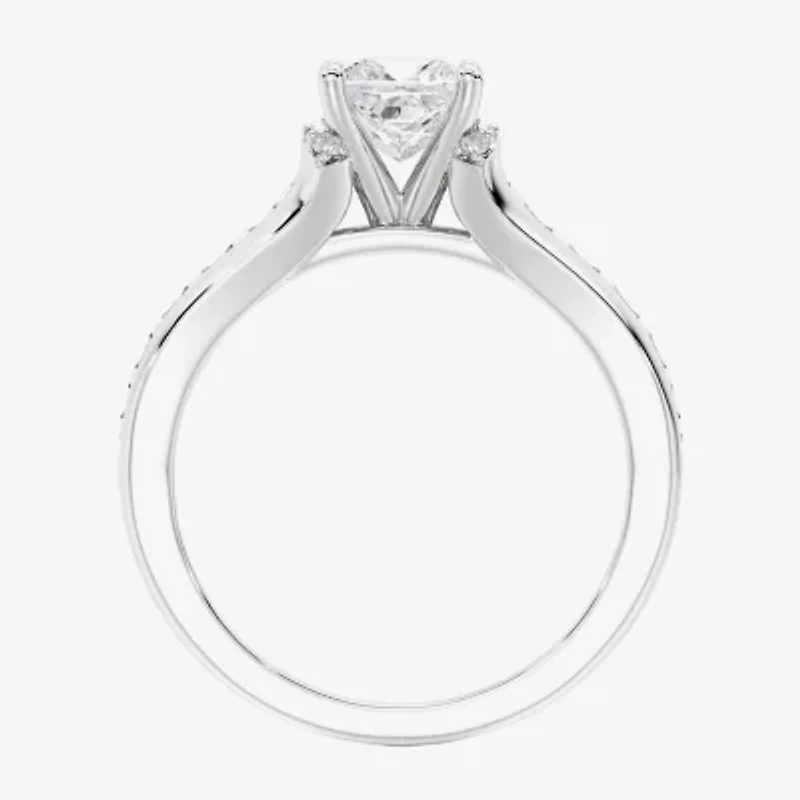 F / Vs2) Womens CT. T.W. Lab Grown White Diamond 10K Gold Side Stone Engagement Ring
