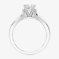 F / Vs2) Womens CT. T.W. Lab Grown White Diamond 10K Gold Side Stone Engagement Ring