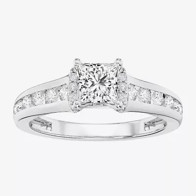 F / Vs2) Womens CT. T.W. Lab Grown White Diamond 10K Gold Side Stone Engagement Ring