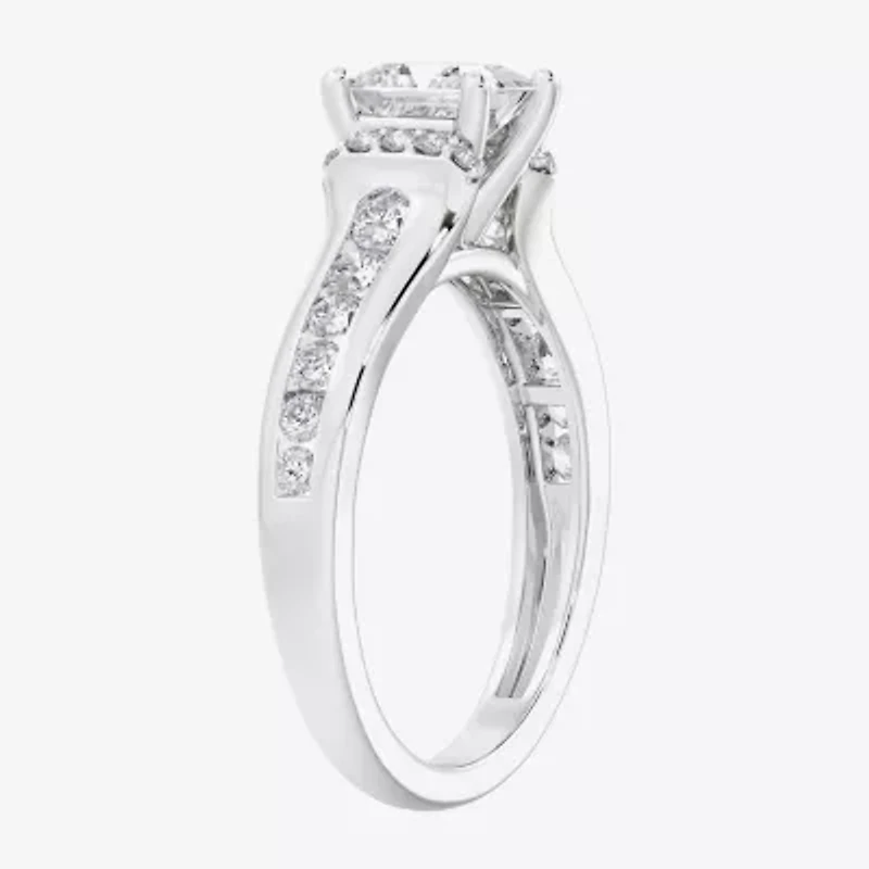 F / Vs2) Womens CT. T.W. Lab Grown White Diamond 10K Gold Side Stone Engagement Ring