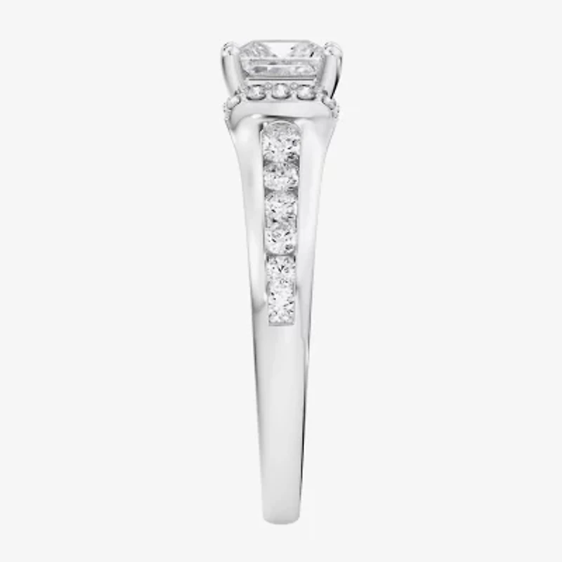 F / Vs2) Womens CT. T.W. Lab Grown White Diamond 10K Gold Side Stone Engagement Ring