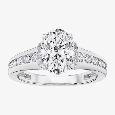 (F / Vs2) Womens 6 CT. T.W. Lab Grown White Diamond Platinum Oval Side Stone Engagement Ring