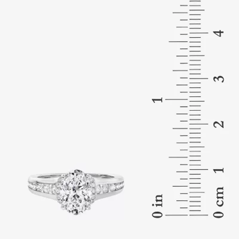 (F / Vs2) Womens 6 CT. T.W. Lab Grown White Diamond Platinum Oval Side Stone Engagement Ring